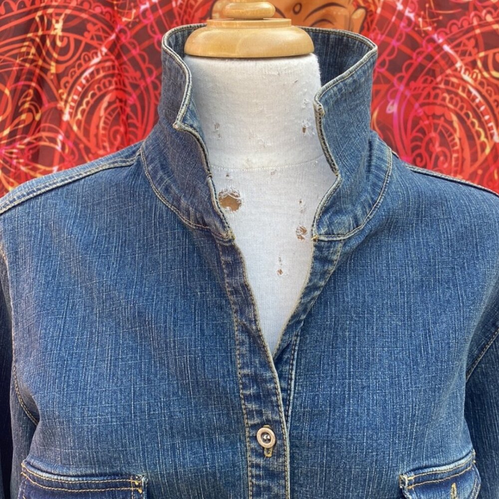 Vintage Hot Kiss Long Denim Jacket | 90s Y2K Blue Jean Trucker Coat 14 - Picture 6 of 11
